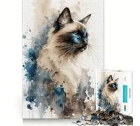 1000 Piece Jigsaw Puzzle Balinese Cat Watercolor Precise Cut Art Brain Boosting Play Leisure Time Fun Xmas Decor Gift (38x26cm)