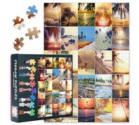 1000 Piece Jigsaw Puzzle Beach Sunrise Sunset Seaside Coastal Landscape Travel Memory Artwork Scenic Ocean View Adult Challenging Puzzle 27.5x19.7 Inch