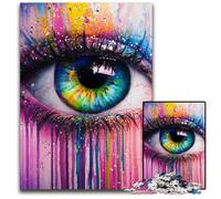 1000 Piece Jigsaw Puzzle Beautiful Eye with Colorful Paint Cardboard Puzzles Stress Reliever Staycation Kill Time, A Work of Art for And Age 14 26X38CM