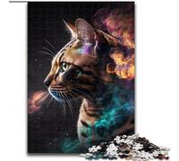 1000 Piece Jigsaw Puzzle Bengal Cat Nebula Made of Wood, Fun at Home Activities, Birthday Present, Travel Gifts 50x75cm for Family Interactive Game