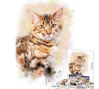 1000 Piece Jigsaw Puzzle Bengal Cat Watercolor Puzzle For Teenagers Pattern Assembly Train Your Brain And Hands Gifts for Friends And Family (50x75cm)