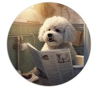 1000-Piece Jigsaw Puzzle Bichon Frise Reading Newspaper Puzzles for Adults Challenging Brain Teaser for Teenagers, Family Game Night Fun 67.5x67.5cm