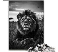 1000-Piece Jigsaw Puzzle Black And White Lion Adult Jigsaw Puzzles 1000 Pieces Engaging Family Game Night Activity (Size 26x38cm)