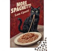 1000 Piece Jigsaw Puzzle, Black Cat Eating Spaghetti, 52x38cm/1000pcs, for Adults, Puzzle Lover Present, Family Activity And Time at Home
