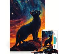 1000 Piece Jigsaw Puzzle Black Cat Gazing at The Stars Sharp Cut Art Logic Thinking Play Chill Time Play Birthday Fun Gift (38x52cm)