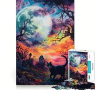 1000 Piece Jigsaw Puzzle Black Cat in Graveyard Accurate Cut Art, Mind Game Gift, Easy Play Game, Birthday Fun Gift (38x52cm)