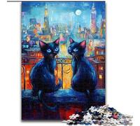 1000 Piece Jigsaw Puzzle Black Cat in The City Made of Wood, Perfect Home Or Office Decor, Ideal size 50X75CM DIY Art Decor
