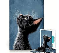 1000 Piece Jigsaw Puzzle Black Cat Looking Up Accurate Cut Art, Mind Game Gift, Easy Play Game, Birthday Fun Gift (38x52cm)
