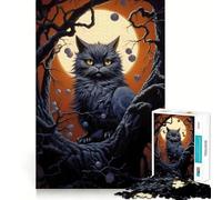 1000 Piece Jigsaw Puzzle Black Cat Under Full Moon Tight Fit Piece, Creative Fun Toy, Cozy Fun Time, Birthday Decor Gift (38x52cm)
