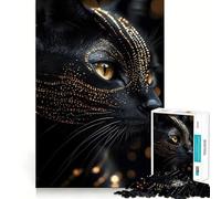 1000 Piece Jigsaw Puzzle Black Cat with Golden Glitter Accurate Cut Art, Mind Game Gift, Easy Play Game, Birthday Fun Gift (50x75cm)