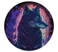 1000-Piece Jigsaw Puzzle Black Light Wolf Round JigsawPuzzle 1000 Pieces for Adults Interactive Family Game, Brain Challenge, Educational Toy (67.5x67.5cm)