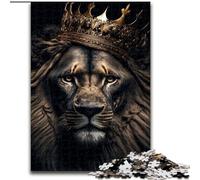 1000 Piece Jigsaw Puzzle Black Lion King on Gold Made of Wood, for Parents, Lovers, Friends - Age 14+ 50x75cm An for Christmas Or Birthdays