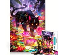 1000 Piece Jigsaw Puzzle Black Panther in A Floral Jungle Tight Fit Piece, Creative Fun Toy, Cozy Fun Time, Birthday Decor Gift (50x75cm)