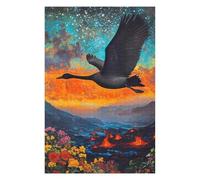 1000 Piece Jigsaw Puzzle, Black Swan Flying Over Volcanic Landscape