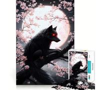 1000 Piece Jigsaw Puzzle Black Wolf Under Full Moon Accurate Cut Art, Mind Game Gift, Easy Play Game, Birthday Fun Gift (38x26cm)