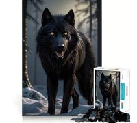 1000 Piece Jigsaw Puzzle Black Wolf Yellow Eyes Accurate Cut Art, Mind Game Gift, Easy Play Game, Birthday Fun Gift (38x52cm)