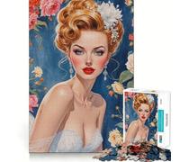 1000 Piece Jigsaw Puzzle Blonde Pin-Up Bride with Floral Background Accurate Cut Art, Mind Game Gift, Easy Play Game, Birthday Fun Gift (38x52cm)