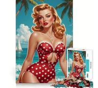 1000 Piece Jigsaw Puzzle Blonde Pin-up in Red Polka Dot Swimsuit Tight Fit Piece, Creative Fun Toy, Cozy Fun Time, Birthday Decor Gift (38x52cm)