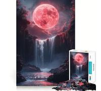 1000 Piece Jigsaw Puzzle Blood Moon Waterfall Tight Fit Piece, Creative Fun Toy, Cozy Fun Time, Birthday Decor Gift (38x26cm)