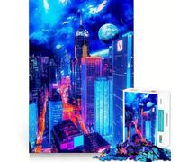 1000 Piece Jigsaw Puzzle Blue Buildings Tight Fit Piece, Creative Fun Toy, Cozy Fun Time, Birthday Decor Gift (38x52cm)