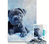 1000 Piece Jigsaw Puzzle Blue Cane Corso Puppy in Snow Tight Fit Piece, Creative Fun Toy, Cozy Fun Time, Birthday Decor Gift (38x52cm)
