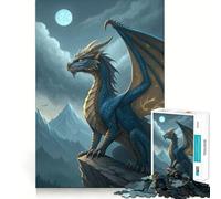 1000 Piece Jigsaw Puzzle Blue Dragon on Mountain Peak Accurate Cut Art, Mind Game Gift, Easy Play Game, Birthday Fun Gift (38x52cm)