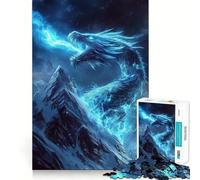 1000 Piece Jigsaw Puzzle Blue Dragon on Mountain Tight Fit Piece, Creative Fun Toy, Cozy Fun Time, Birthday Decor Gift (38x26cm)