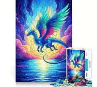 1000 Piece Jigsaw Puzzle Blue Dragon Over Water Stained Glass Accurate Cut Art, Mind Game Gift, Easy Play Game, Birthday Fun Gift (50x75cm)