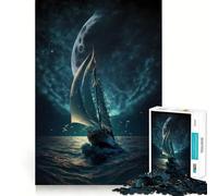 1000 Piece Jigsaw Puzzle Boat Moon Night Tight Fit Piece, Creative Fun Toy, Cozy Fun Time, Birthday Decor Gift (38x52cm)