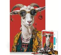 1000 Piece Jigsaw Puzzle Bohemian Goat on Burgundy Tight Fit Piece, Creative Fun Toy, Cozy Fun Time, Birthday Decor Gift (38x26cm)
