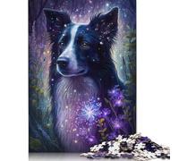 1000 Piece Jigsaw Puzzle Border Collie Flower Galaxy Jigsaw Puzzle for Adults Cardboard Jigsaw Puzzle for Summer Lovers size: 38x26cm