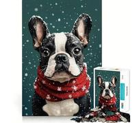 1000 Piece Jigsaw Puzzle Boston Terrier in Christmas Outfit Clean Joint Game Brain Teasing Play Relax Play Time Birthday Fun Gift (38x52cm)