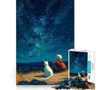 1000 Piece Jigsaw Puzzle Boy And Cat Stargazing Clean Joint Game Brain Teasing Play Relax Play Time Birthday Fun Gift (38x26cm)