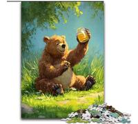 1000-Piece Jigsaw Puzzle Brown Bear Eating Honey Jigsaw Puzzles for Adults 26X38CM Challenging Brain Teaser for Teenagers, Family Game Night Fun