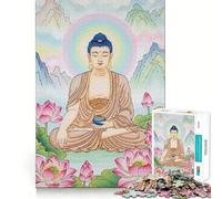 1000 Piece Jigsaw Puzzle Buddha Lotus Flowers Mountains Neat Edge Decor Problem Solve Fun Easy Time Fun Xmas Decor Gift (38x52cm)