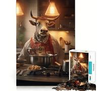 1000 Piece Jigsaw Puzzle Bull Cooking Kitchen Funny Sharp Cut Art Logic Thinking Play Chill Time Play Birthday Fun Gift (38x52cm)