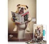 1000 Piece Jigsaw Puzzle Bulldog on The Toilet Neat Edge Decor Problem Solve Fun Easy Time Fun Xmas Decor Gift (50x75cm)