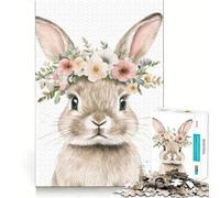 1000 Piece Jigsaw Puzzle Bunny with Floral Crown Flawless Fit Art Brain Boosting Play Rest Time Play Christmas Wall Art (38x52cm)