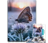 1000 Piece Jigsaw Puzzle, Butterfly on a frosted flower at sunrise