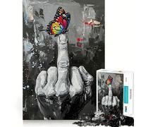 1000 Piece Jigsaw Puzzle Butterfly on Middle Finger Painting Sharp Cut Art Logic Thinking Play Chill Time Play Birthday Fun Gift (38x52cm)