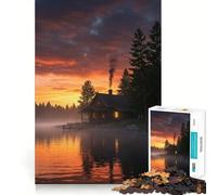 1000 Piece Jigsaw Puzzle Cabin by The Lake at Sunset Sharp Cut Art Logic Thinking Play Chill Time Play Birthday Fun Gift (50x75cm)