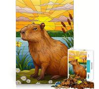 1000 Piece Jigsaw Puzzle Capybara by The Lake at Sunset Sharp Cut Art Logic Thinking Play Chill Time Play Birthday Fun Gift (50x75cm)