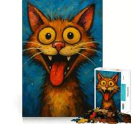 1000 Piece Jigsaw Puzzle Cartoon Cat with Tongue Out Painting Sharp Cut Art Logic Thinking Play Chill Time Play Birthday Fun Gift (50x75cm)