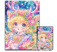 1000 Piece Jigsaw Puzzle Cartoon Little Girl Deer Cardboard Puzzles Educational Games, Enhance Love between Couples for Age 14 Years Up 26X38CM