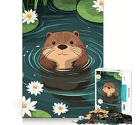 1000 Piece Jigsaw Puzzle Cartoon Otter Swimming in Lily Pond Sharp Cut Art Logic Thinking Play Chill Time Play Birthday Fun Gift (50x75cm)