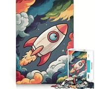 1000 Piece Jigsaw Puzzle Cartoon Rocket Ship Clouds Flawless Fit Art Brain Boosting Play Rest Time Play Christmas Wall Art (38x26cm)