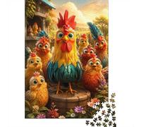 1000 Piece Jigsaw Puzzle, Cartoon Rooster Chickens Farm, 52x38cm/1000pcs