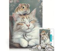 1000 Piece Jigsaw Puzzle Cat And Mouse Naptime, Brain Teaser Game, Family Activities, with Matching Poster And Trivia Sheet 50x75cm