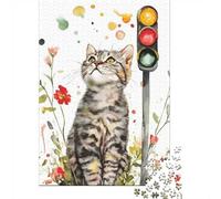 1000 Piece Jigsaw Puzzle, Cat And Traffic Light Watercolor, 70x50cm/1000pcs