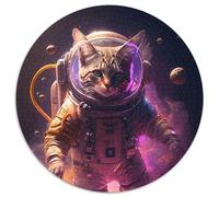 1000-Piece Jigsaw Puzzle Cat Astronaut Round Puzzle 1000 Pieces Jigsaw Educational Activity for Cognitive Skills Cognitive Skill Improvement (Size 67.5x67.5cm)